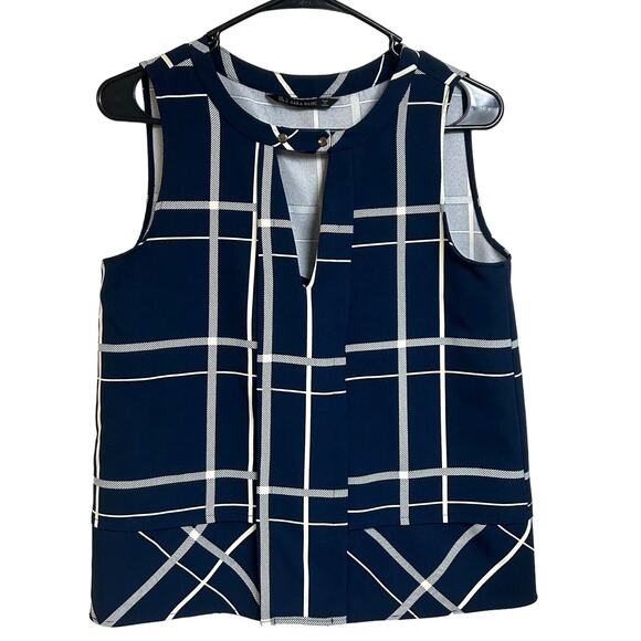 Zara Basic - sleeveless blouse blue and white career wear office attire Size S - Picture 1 of 5